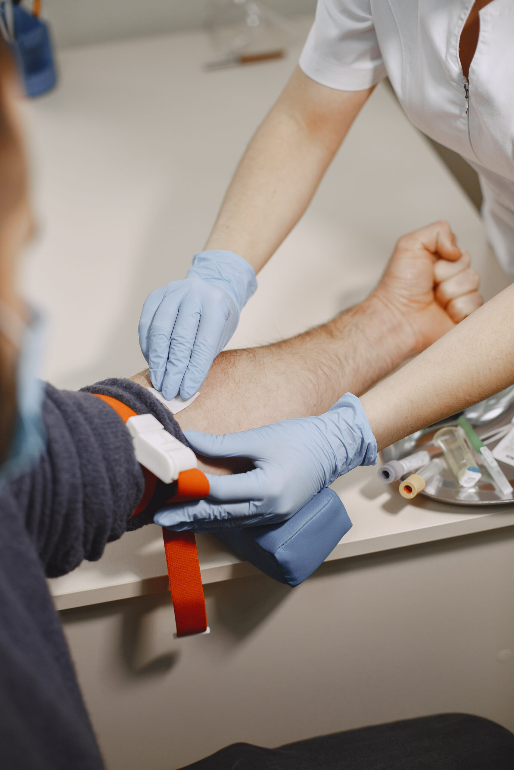 Skillful Nurse Is Doing Blood Test Man Clinic Man Medical Mask Scaled